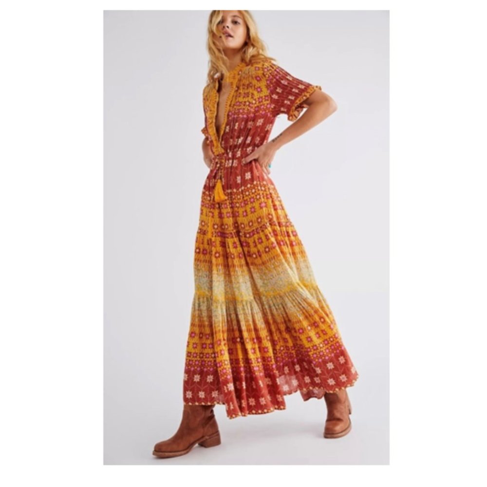 Free People Rare Feelings Maxi Dress in Goldenrod Combo